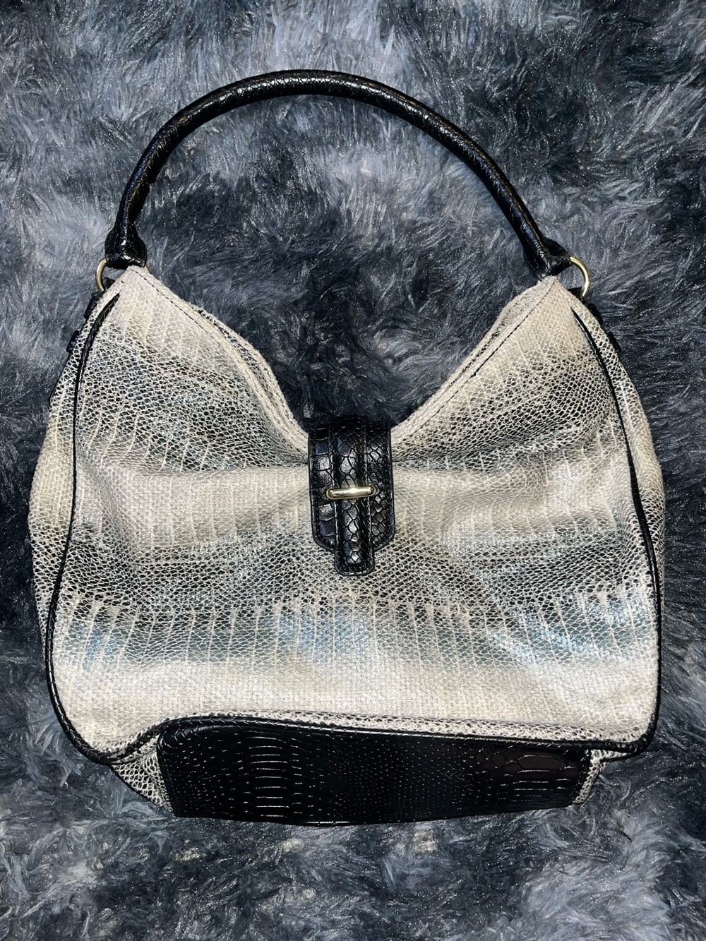 Kate Landry Classic Two-Tone Textured Shoulder Bag in Cream and Black